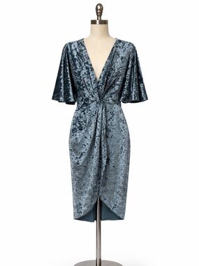 Zara Basic Women’s Gray/Teal Crush Velvet Wrap Dress.Size-Large.